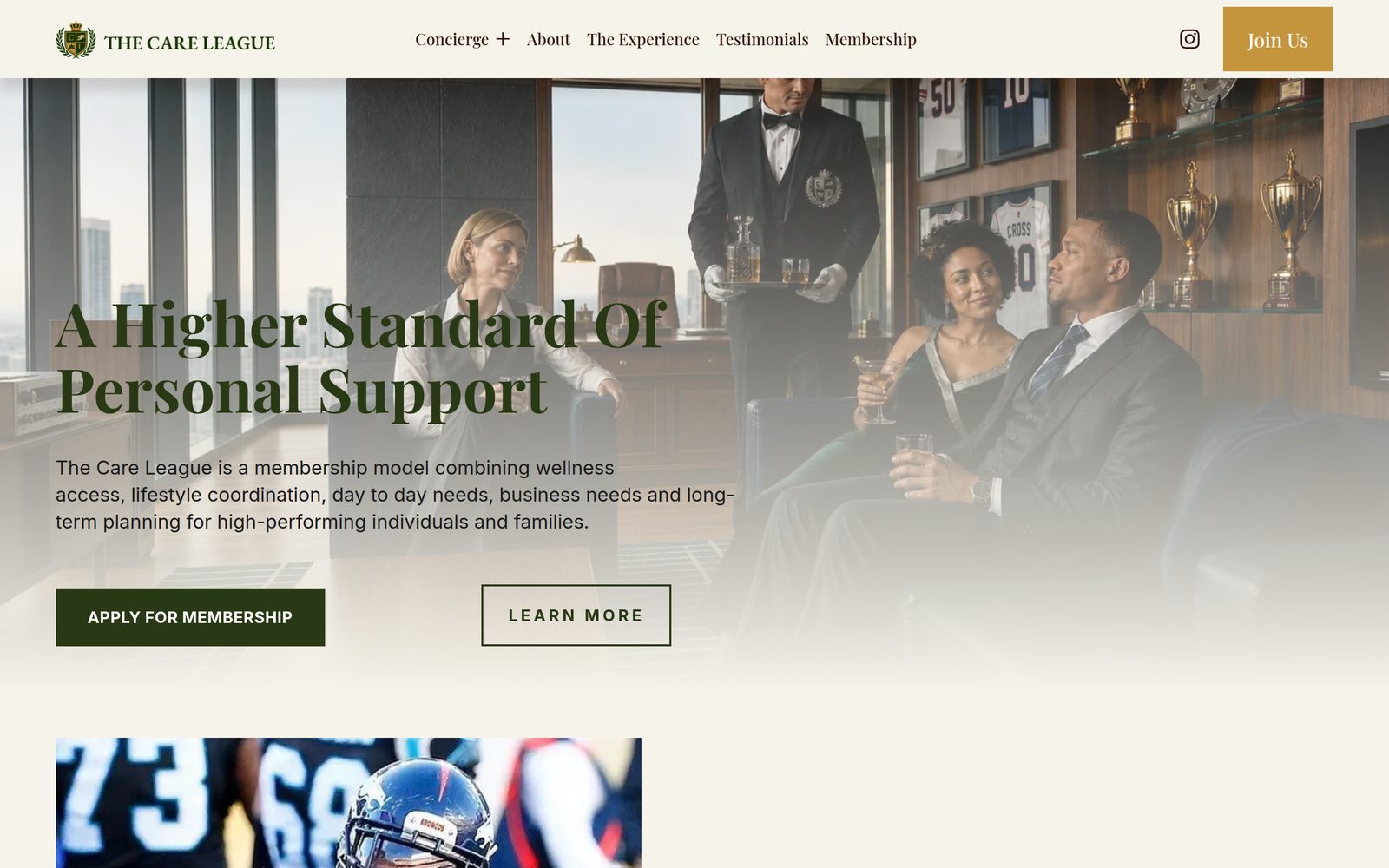 Interface preview of The Care League — A higher standard of personal support.